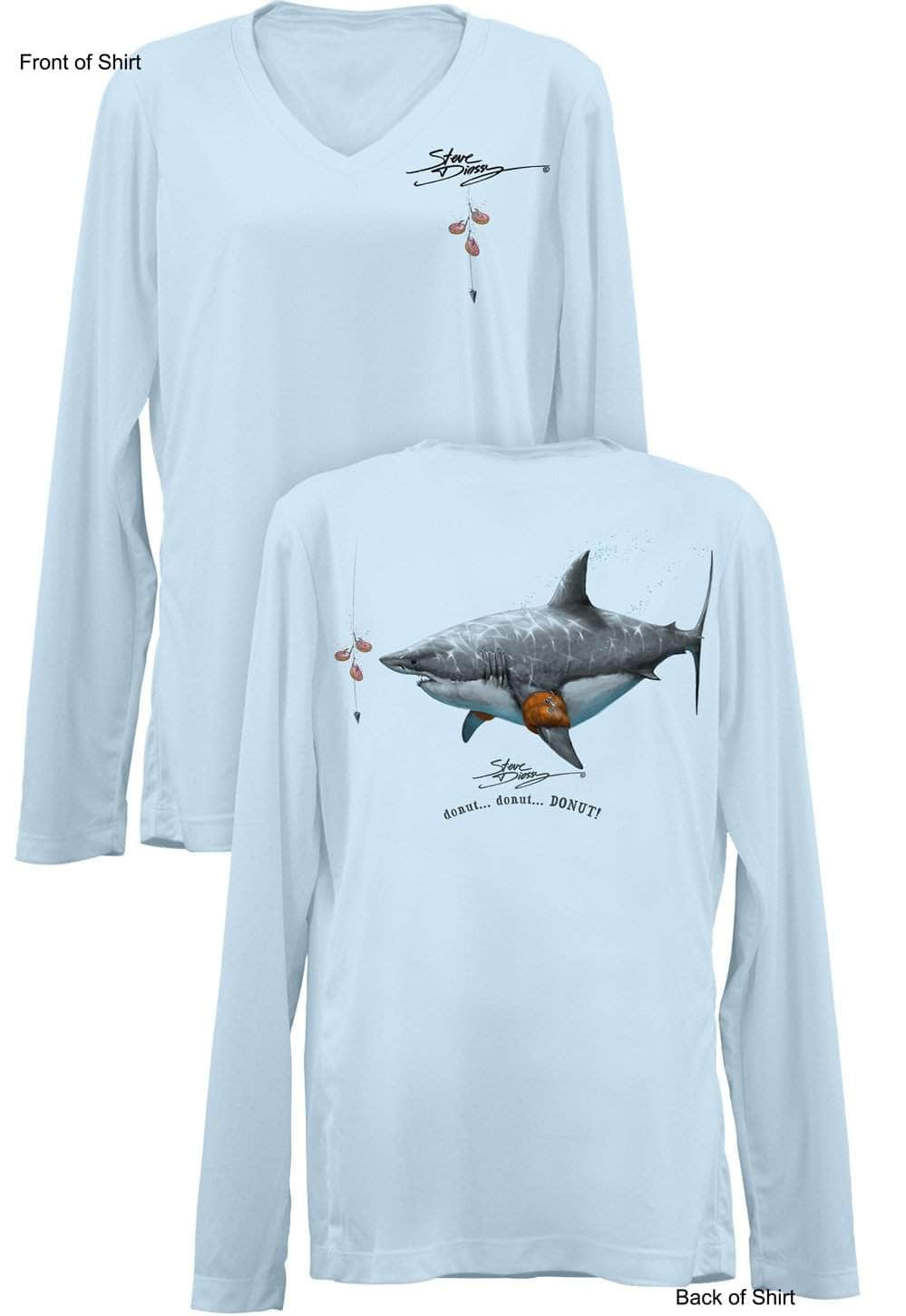 Donut Shark- Ladies Long Sleeve V-Neck-100% Polyester